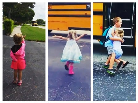Hver dag står hun spent og venter på at skolebussen med storebror kommer – så rørende søskenkjærlighet!