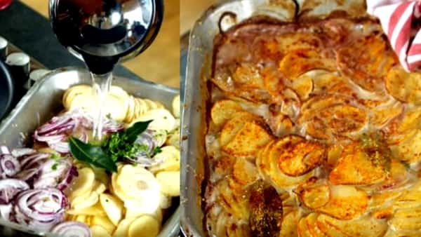 Fyll formen med poteter og løk – etter 30 minutter har du en herlig grateng!