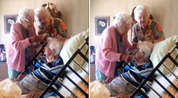 Søstrene sørger for at 97-åringen er fin på håret, videoen er virkelig rørende å se!