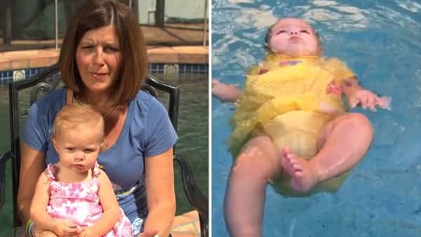 Babyen faller i bassenget – mamma følger nøye med, men hun hjelper henne ikke!